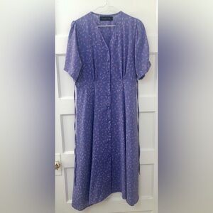 Purple Button-Up Dress with Pink Tulip Pattern